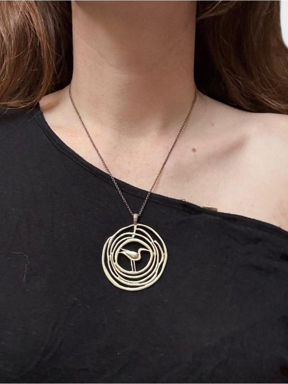 Gold Spiral Bird Pendant Necklace